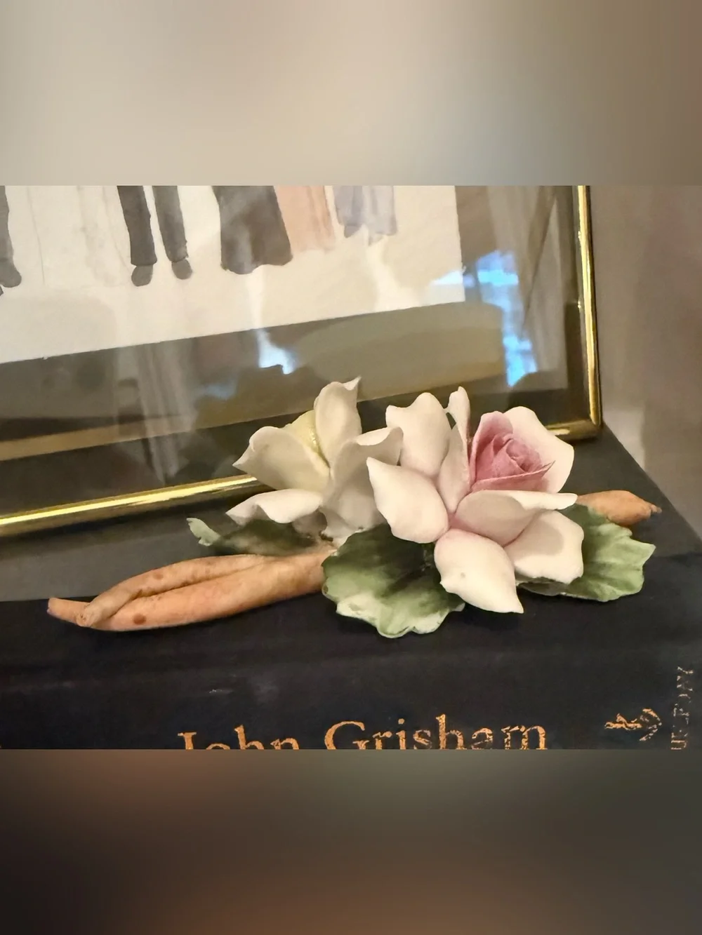Vintage Capodimonte Porcelain Rose Figurine / Floral Sculpture
